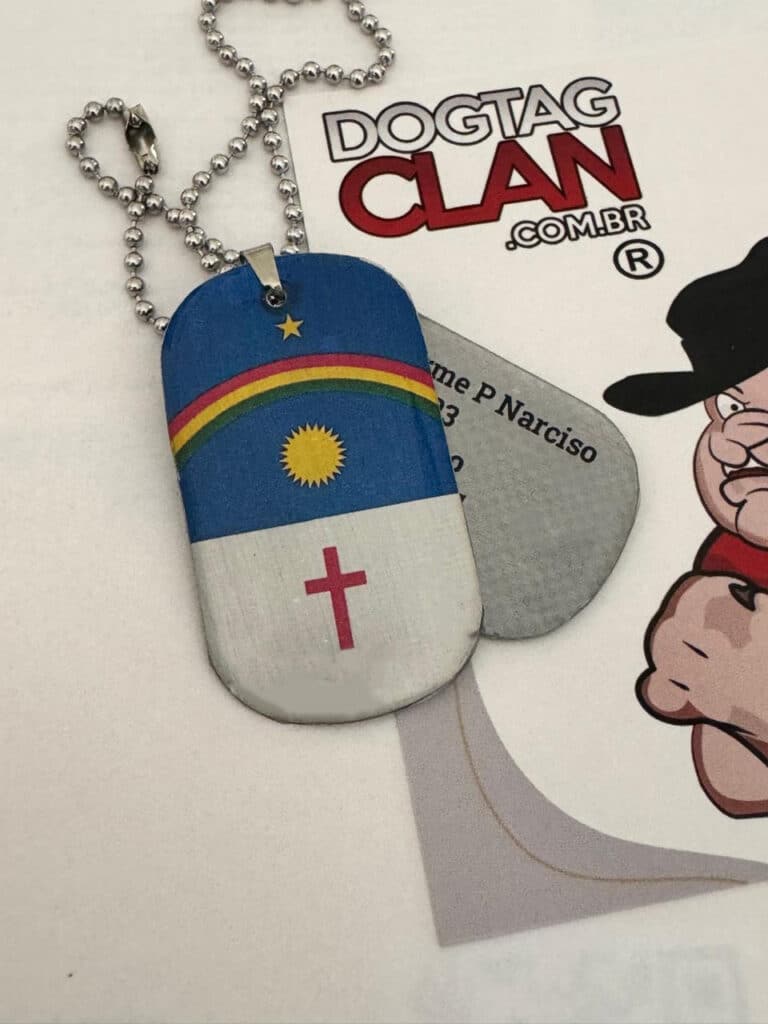 Dog tag personalizada com a bandeira de Pernambuco em aço inox – DogTagClan