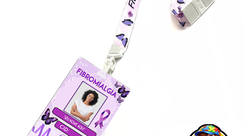 Crachá de Fibromialgia Personalizado com QR Code e Cordão Roxo – Identificação Médica da Crachá IdentificaME