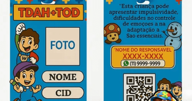 Crachá Infantil TDAH com QR Code – Identificação para Crianças, Nome, Foto e Contato de Emergência