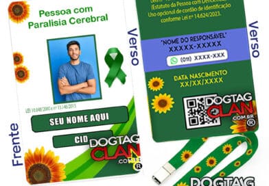 Crachá Paralisia Cerebral com QR Code e Cordão Verde – Identificação Personalizada DogTagClan