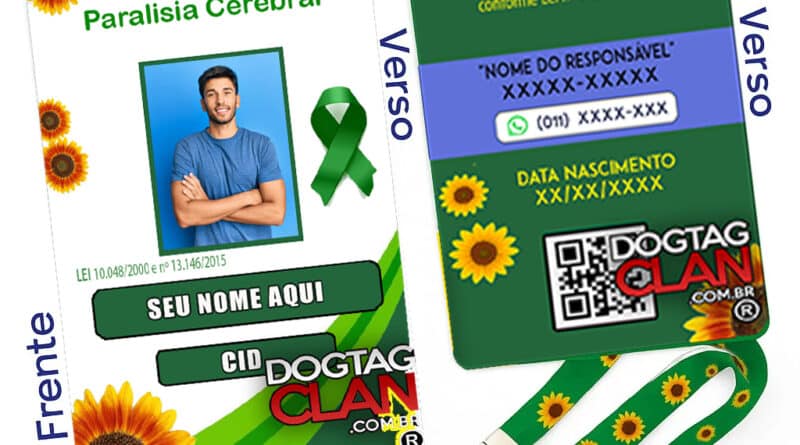 Crachá Paralisia Cerebral com QR Code e Cordão Verde – Identificação Personalizada DogTagClan