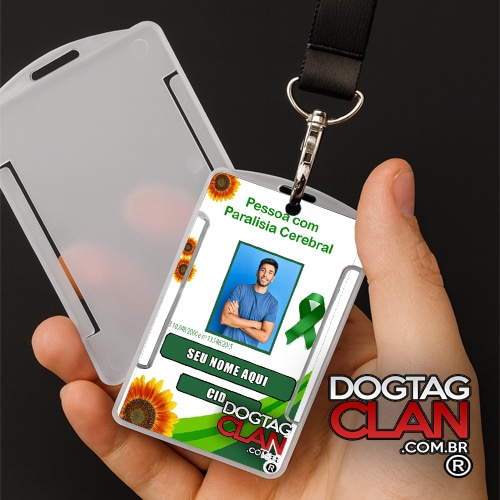 Crachá Paralisia Cerebral com QR Code e Cordão Verde – Identificação Personalizada DogTagClan