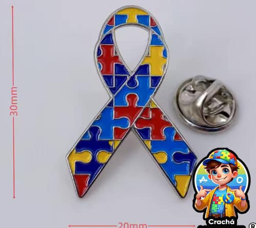 Pin de lapela autismo em metal com fita quebra-cabeça colorida para identificação TEA
