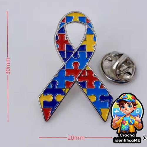 Pin de lapela autismo em metal com fita quebra-cabeça colorida para identificação TEA