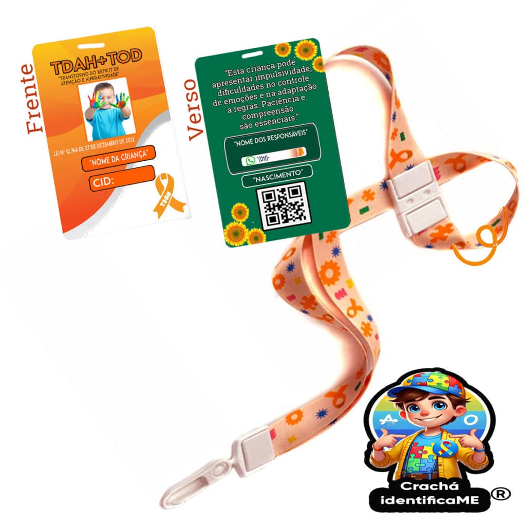Crachá TDAH Personalizado com QR Code e Cordão de Acessibilidade