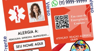 Crachá Alérgico a Medicamentos com cordão vermelho e QR Code Seguro Inteligente para emergência médica