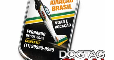 Dog tag aviação personalizada em aço inox com tema aeronáutico, ideal para pilotos, estudantes de aviação e formatura aeronáutica.