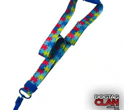 Cordão para autismo com símbolos coloridos, trava de segurança anti-sufocamento e engate para crachá de identificação