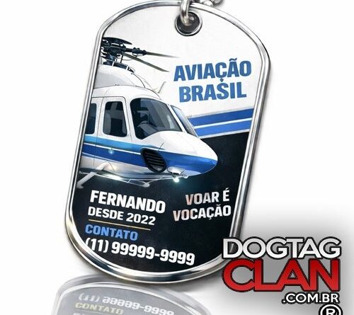Dog Tag Aviação Piloto de Helicóptero personalizada em aço inox com helicóptero e dados do piloto