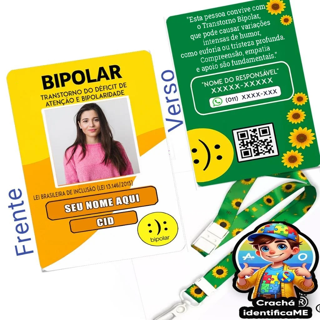 Crachá Bipolar Personalizado com QR Code – Identificação Médica e de Emergência da IdentificaME