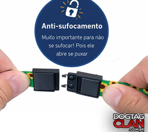 Trava de segurança anti-sufocamento em cordão de crachá, que se abre automaticamente ao puxar, evitando acidentes em adultos e crianças