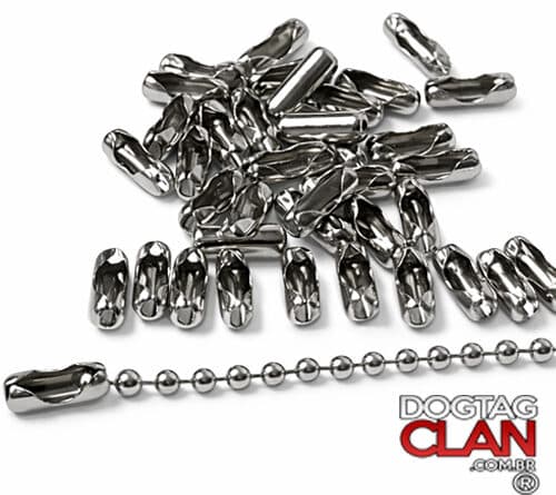 Fecho canoa para corrente de bolinha de dog tag em aço inox, peça essencial para unir as pontas da corrente e garantir segurança no uso no pescoço.