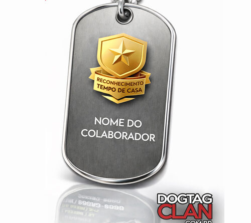 Dog tag de reconhecimento por tempo de casa em aço inox personalizada com logo da empresa