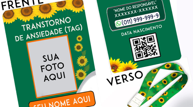 Crachá de Identificação Transtorno de Ansiedade Generalizada TAG com QR Code personalizado para contato de emergência