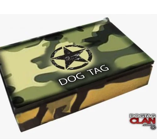 Caixa para dog tag em 2026 em madeira resistente, ideal para proteger, guardar e presentear dog tags militares e personalizadas com honra e elegância
