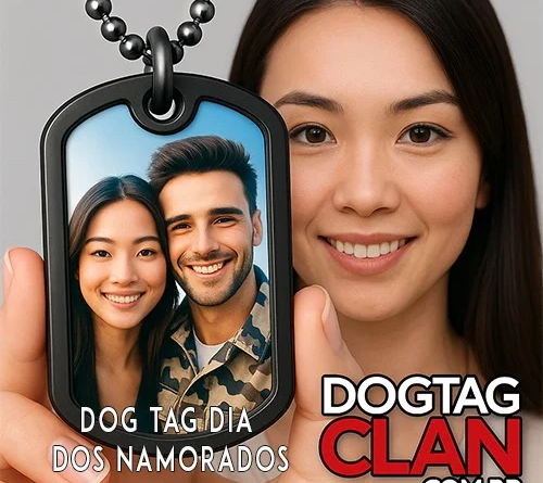 Dog tag com foto gravada em aço inox em 2026, mostrando gravação permanente em ponta de diamante como presente com significado e memória duradoura