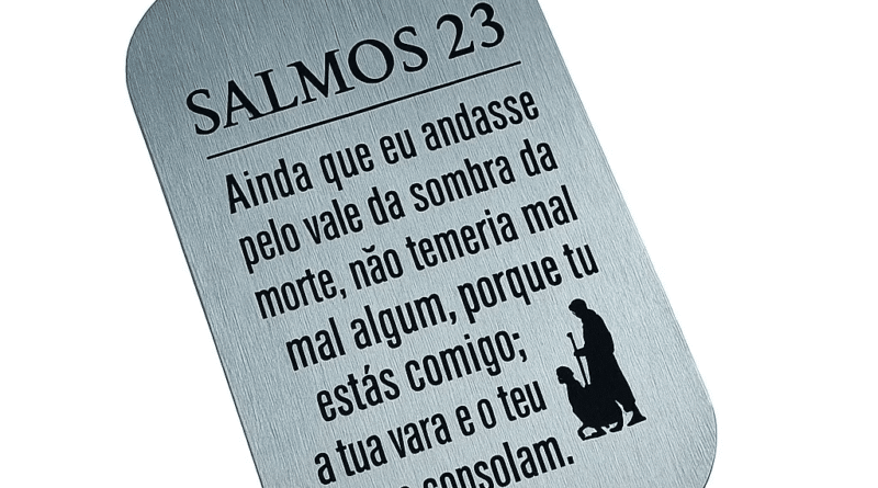 Dog tag cristã Salmos 23 em aço inox para presente de fé com versículo bíblico gravado