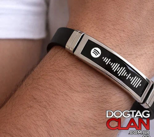 Pulseira Spotify Code personalizada em silicone com gravação sublimática do código da música, resistente à água, com detalhes em aço inox, da DogTagClan