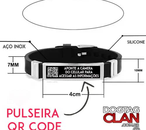 Pulseira com QR Code personalizada para identificação e emergência no pulso