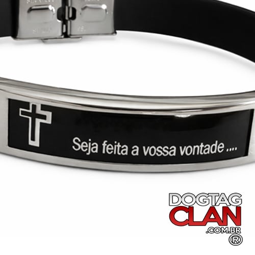 Pulseira cristã Seja Feita a Vossa Vontade em silicone com gravação por sublimação inspirada na oração do Pai Nosso
