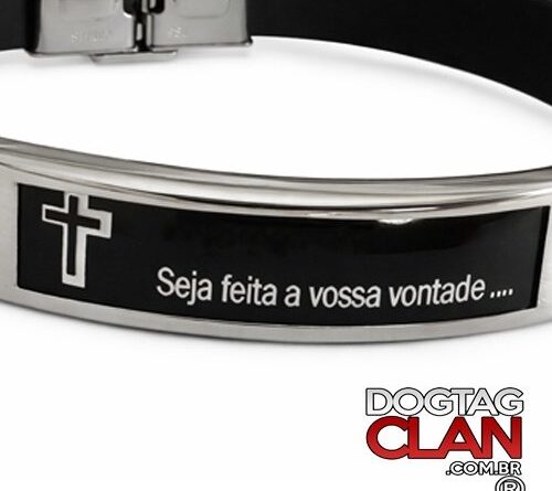 Pulseira Seja Feita a Vossa Vontade Pai Nosso em aço inox com gravação cristã