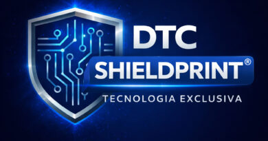 Logo oficial da tecnologia DTC ShieldPrint® da DogTagClan para impressão profissional em crachá PVC