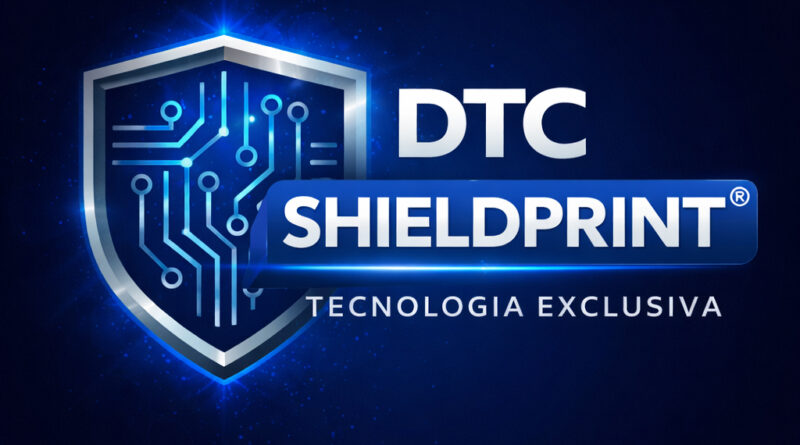 Logo oficial da tecnologia DTC ShieldPrint® da DogTagClan para impressão profissional em crachá PVC