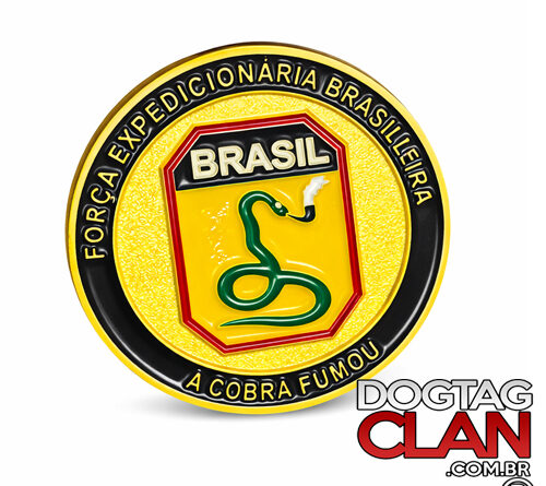 Moeda Militar “A Cobra Fumou” da Força Expedicionária Brasileira (FEB), challenge coin comemorativa com alto relevo e acabamento premium