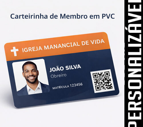 Cartão de membro em PVC personalizado para igreja com foto, nome e QR Code no formato padrão cartão de crédito