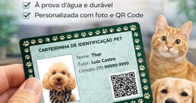 Carteirinha Pet Personalizada em PVC com QR Code para identificação de cachorro e gato