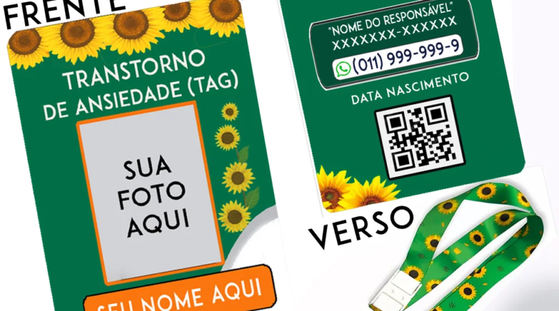 Crachá de identificação personalizado para transtornos e doenças invisíveis, com nome, contato de emergência e QR Code, vendido pela DogTagClan.