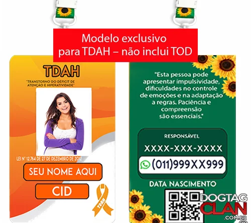 Crachá de identificação para deficiências e condições invisíveis com cordão girassol e QR Code personalizado