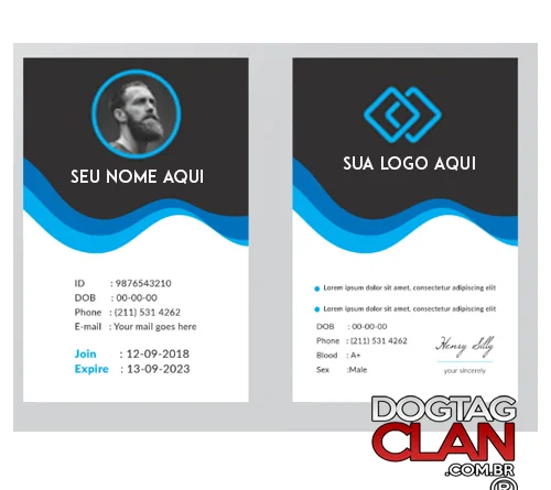 Crachá personalizado em PVC com nome, foto, cargo e logo para identificação profissional