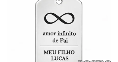 Dog Tag Amor Infinito de Pai personalizada em aço inox com nome do filho gravado e símbolo do infinito