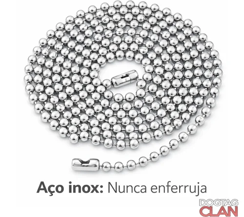 Corrente de bolinha com fecho em aço inox para dog tag, crachá, chaveiro e artesanato