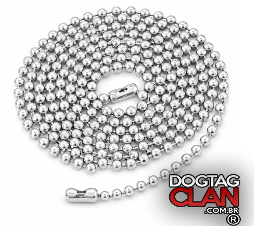 Corrente de bolinha com fecho em aço inox utilizada em dog tag, crachá, chaveiro e artesanato, ideal para identificação e personalização