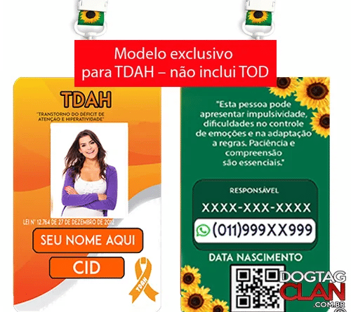 Crachá de identificação personalizado com nome, foto e QR Code, ideal para identificação segura no dia a dia e em situações de emergência.