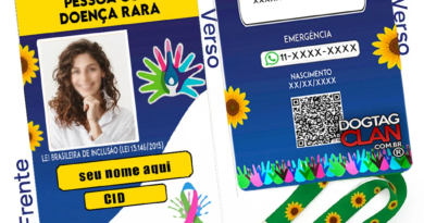 Crachá de identificação para doenças raras personalizado com nome, foto, CID e QR Code, modelo seguro e informativo para emergências e atendimento prioritário.