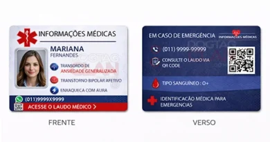 Cartão de Informações Médicas de Emergência para Carteira com nome, condições de saúde, alergias e QR Code personalizado em PVC padrão cartão bancário