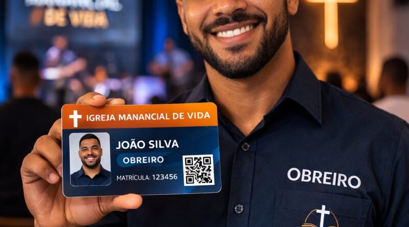 Carteirinha de obreiro em PVC personalizada com foto, nome, cargo e QR Code no padrão cartão de banco 85x54mm