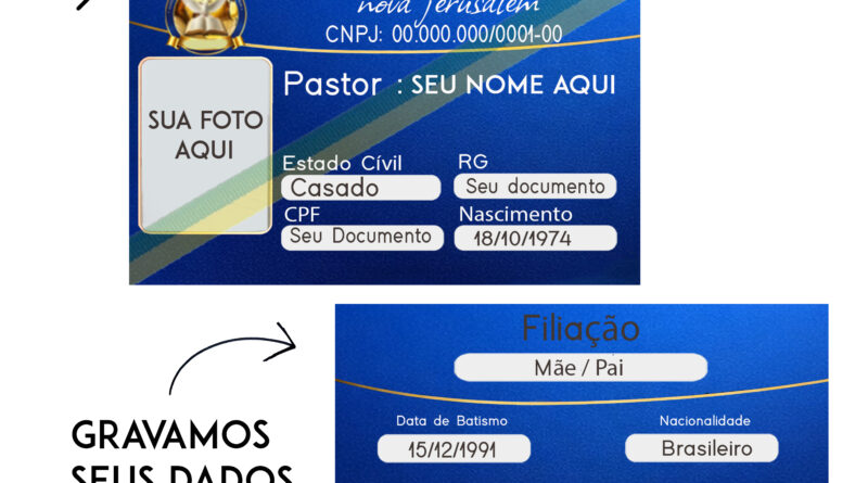 Credenciais de igreja em PVC para pastor, obreiro, evangelista e carteirinha de membro personalizada