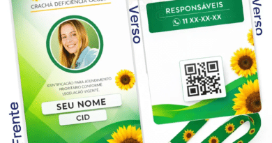 Crachá de identificação personalizado em PVC 0,76mm com cordão girassol, nome, CID e QR Code com laudo
