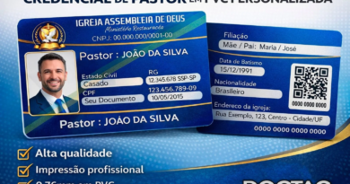 Modelo de credencial de pastor para imprimir com foto, nome e identificação ministerial da igreja