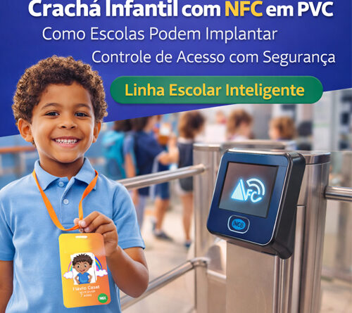 Crachás infantis com NFC em PVC 0,76mm produzidos em grande quantidade para controle de acesso escolar