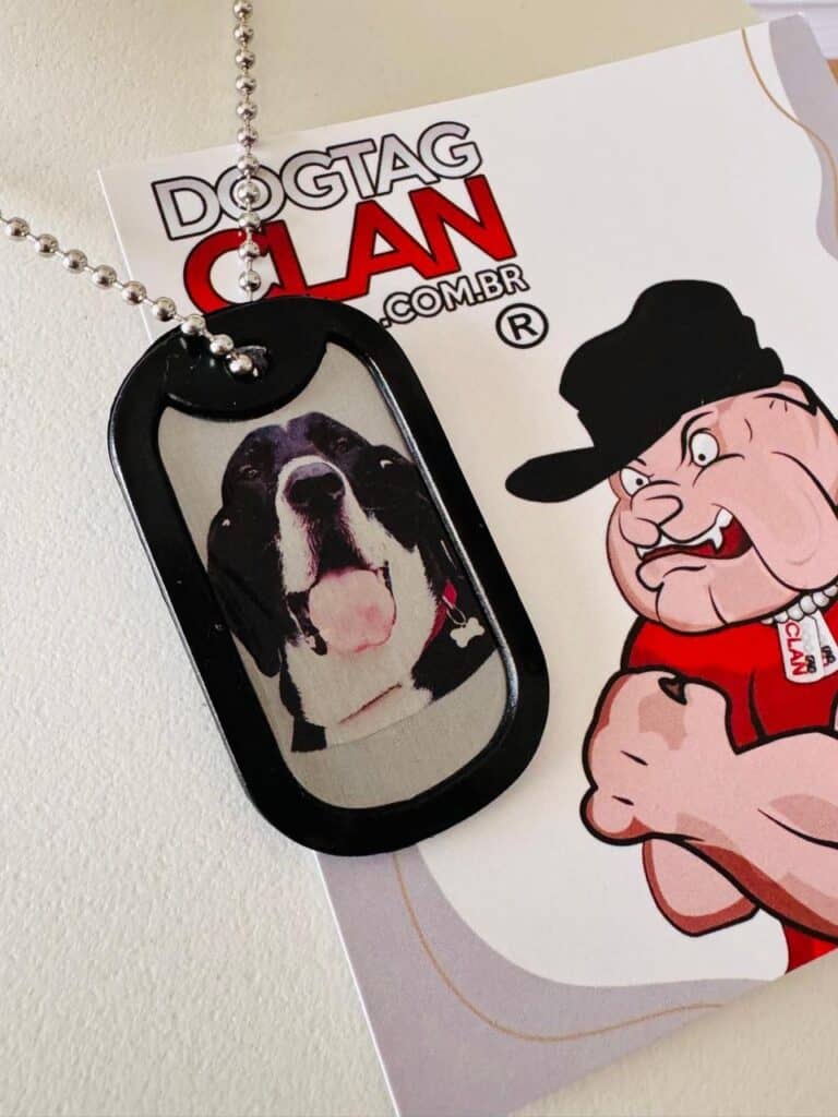 dog tag personalizada armada com gravação em aço inox, modelo militar com corrente de bolinha e acabamento resistente