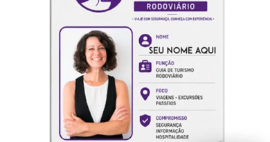 Crachá de guia de turismo personalizado em PVC com QR Code e NFC para avaliação no Google, contato via WhatsApp e redes sociais, identificação profissional durável