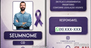 Crachá de fibromialgia masculino com QR Code personalizado com nome foto CID e contato de emergência DogTagClan envio para todo Brasil