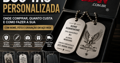 dog tag personalizada em aço inox com gravação de nome e dados militares DogTagClan