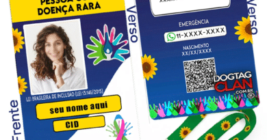 Crachá de identificação para doenças raras com QR Code, CID e dados médicos personalizados, usado com cordão girassol para identificação de condições invisíveis