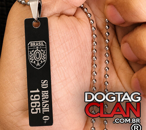 Colar tático personalizado em aço inox com gravação profunda feita com ponta de diamante que não apaga